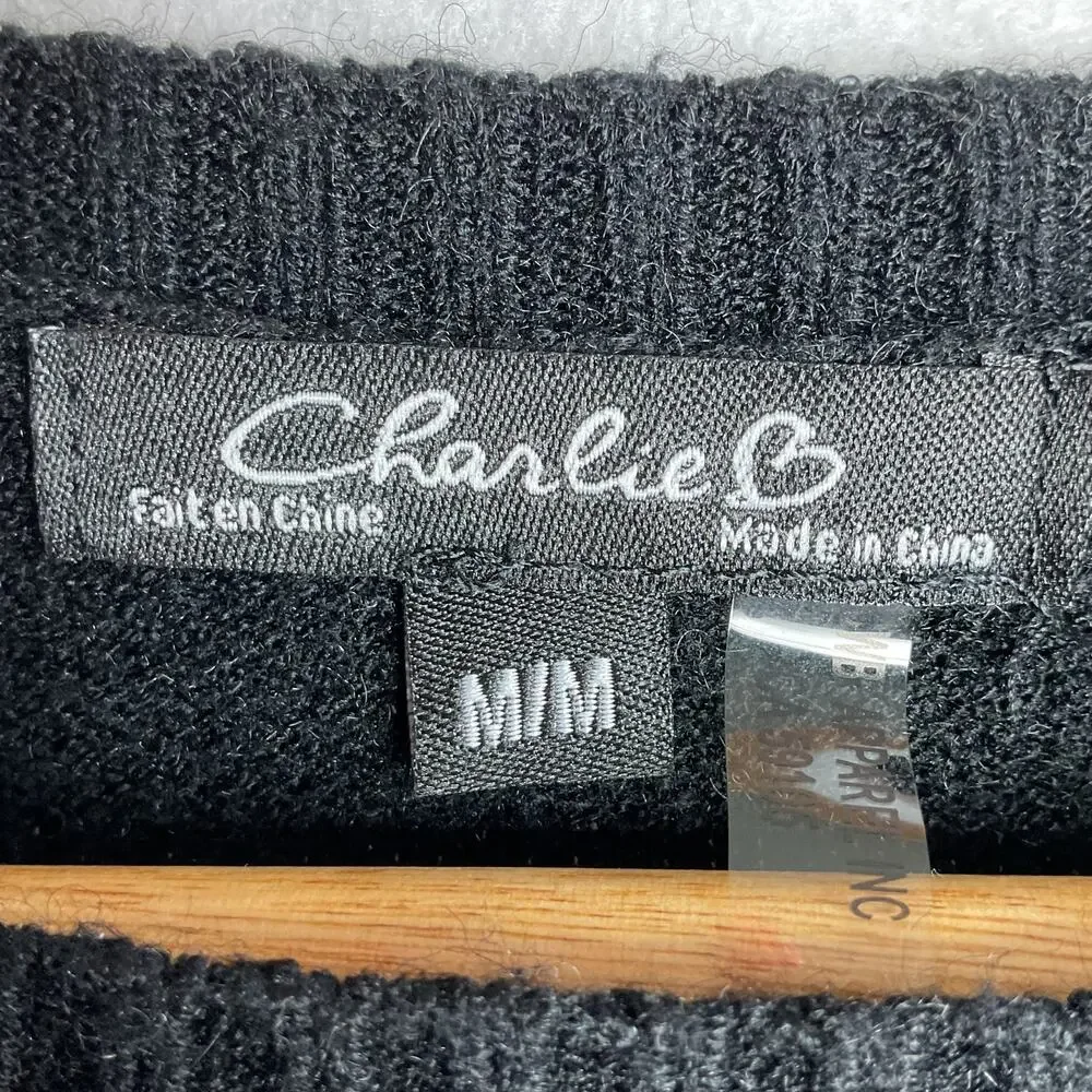 LOVE Sweater by Charlie B Black Long Sleeve Needle Felt Medium